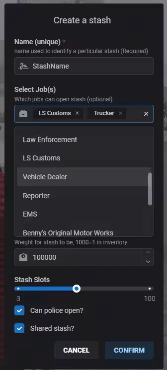 Manage Server Stashes Live with Stash Creator Tool - in-game screenshot